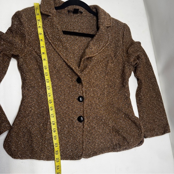 ST. JOHN Knit Blazer Women Size 14 Brown Speckled Wool Blend 3 Button Collar - Picture 6 of 10